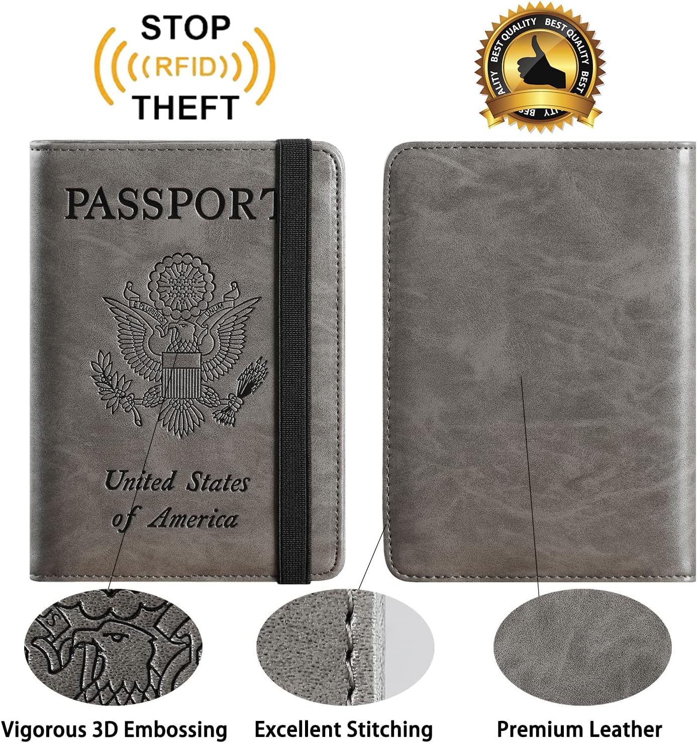 Passport Holder Cover Wallet Travel Essentials RFID Blocking Leather Card Case International Must Haves Travel Accessories for Women Men(101#Coffee Grey) - Image 2