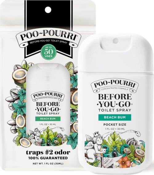 Poo-Pourri Before-You-Go Pocket Toilet Spray, Travel Essentials, Beach Bum, 1 Fl Oz, Up to 50 Uses, On-The-Go Bathroom Odor Deodorizer with Essential Oils, TSA Approved Size, Coconut Orchid Scent