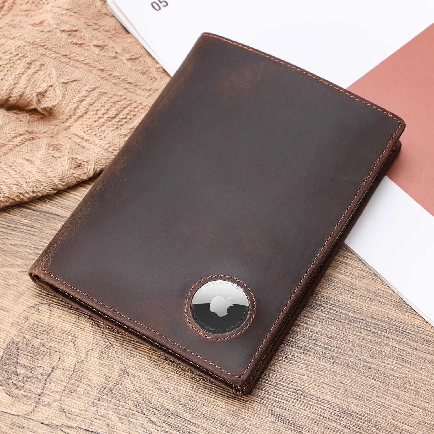 Polare Luxury RFID Blocking Leather Passport Holder Travel Wallet For Men and Women (Dark Brown with AirTag Slot) - Image 2