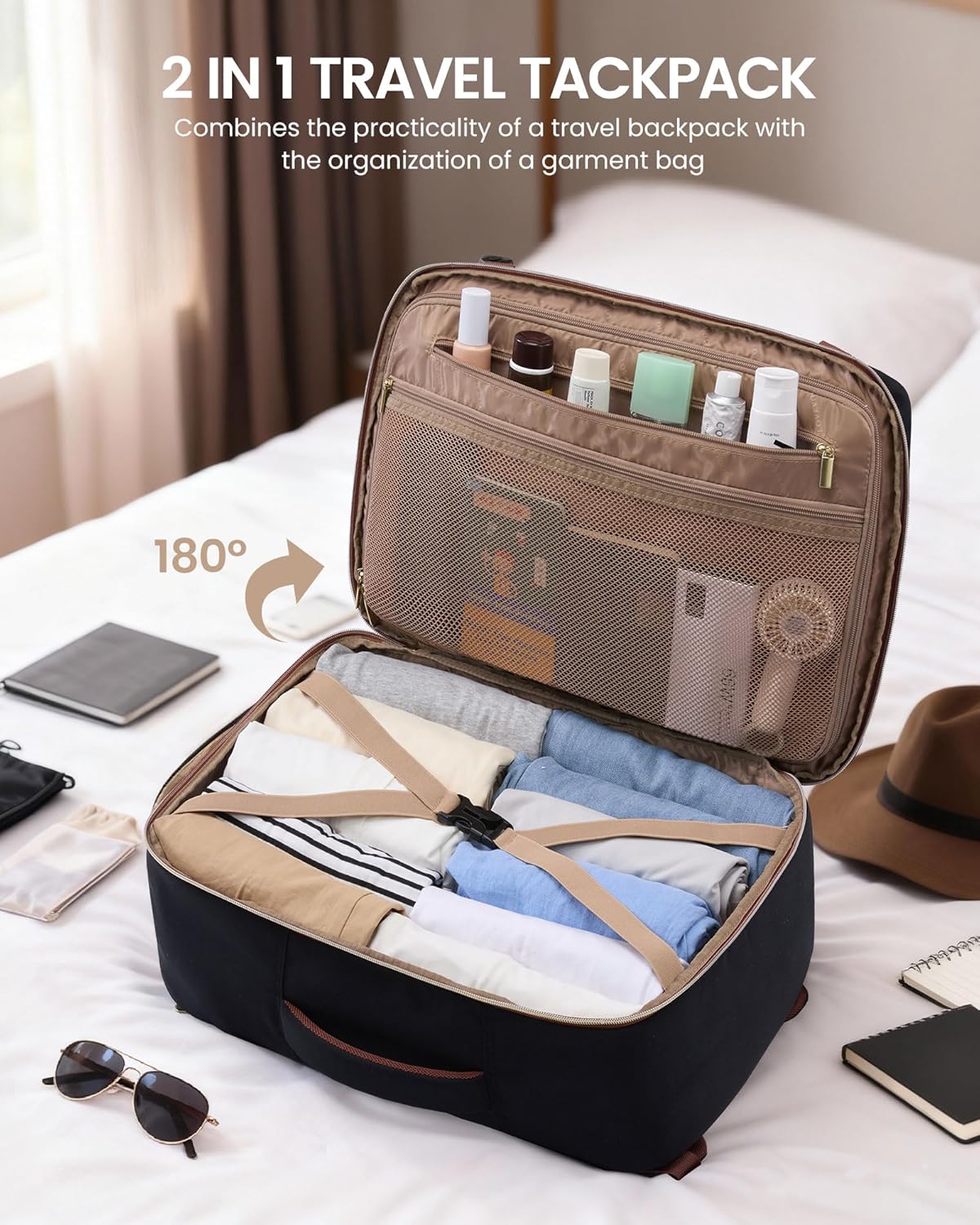 LOVEVOOK 40L Travel Backpack for Women Men with Garment Bag, Airline Approved Carry on Luggage Travel Essentials with 3 Packing Cubes, TSA Overnight Bags Weekender Essentials Backpacks fits 17" Laptop - Image 4