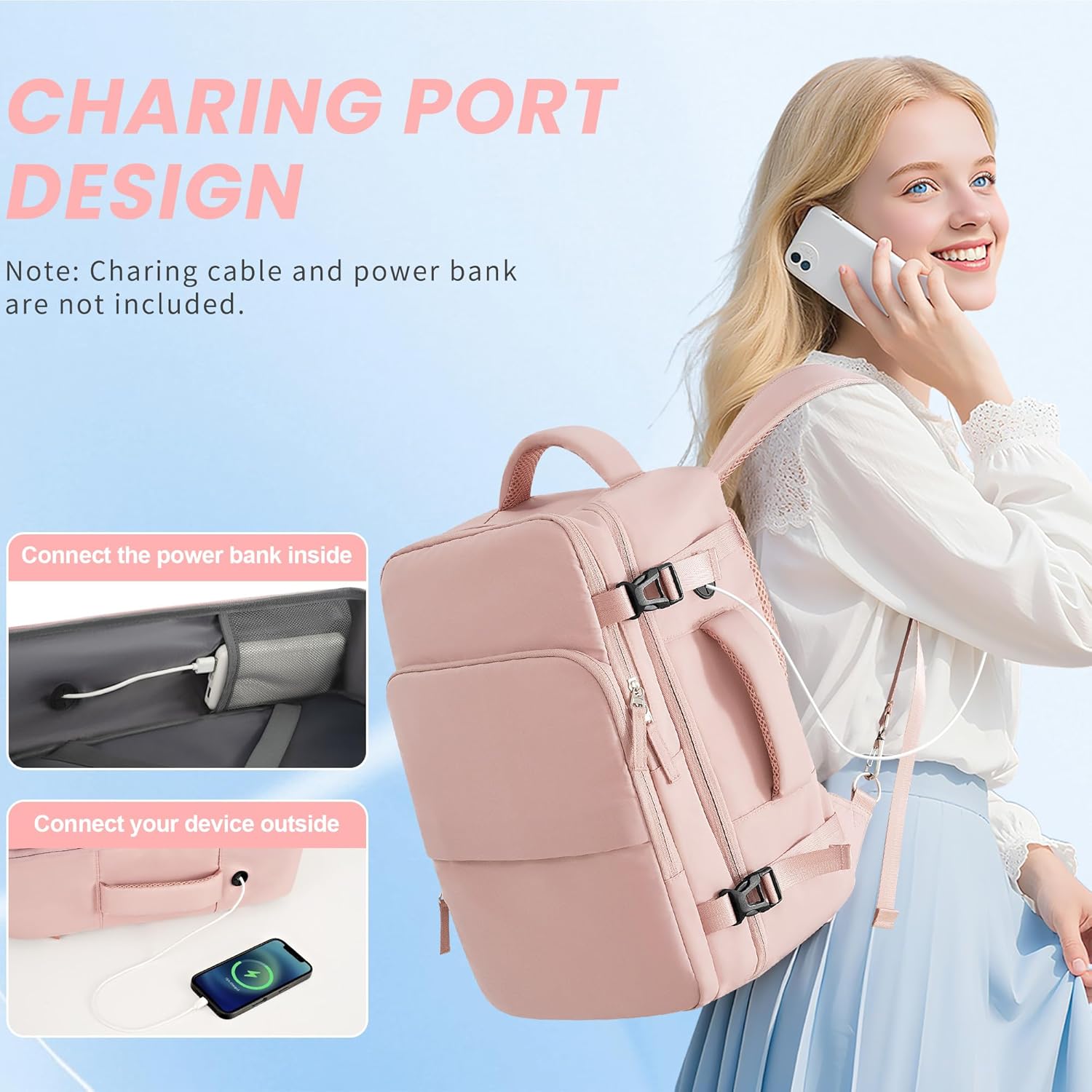 Sinaliy Travel Backpack for Women, Flight Approved Carry On Backpack with USB Charging Hole, Lightweight Travel Bag, Waterproof Causal Bookbag for College, Travel, Work - Image 4