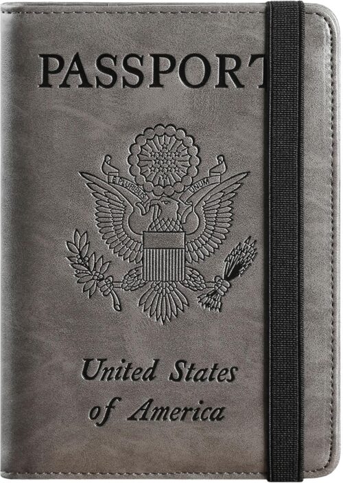 Passport Holder Cover Wallet Travel Essentials RFID Blocking Leather Card Case International Must Haves Travel Accessories for Women Men(101#Coffee Grey)