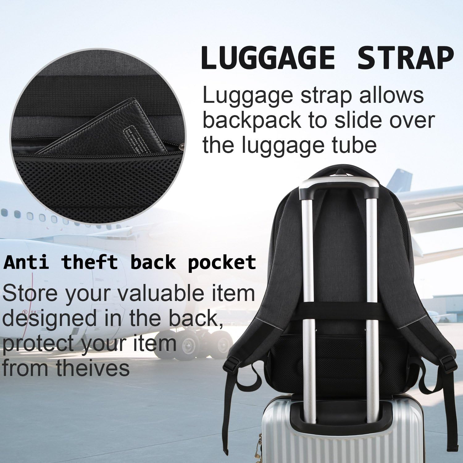 Volher Laptop Backpack,Business Travel Anti Theft Slim Durable Laptops Backpack,Water Resistant College Computer Bag for Women & Men Fits 15.6 Inch Laptop and Notebook - Black - Image 6