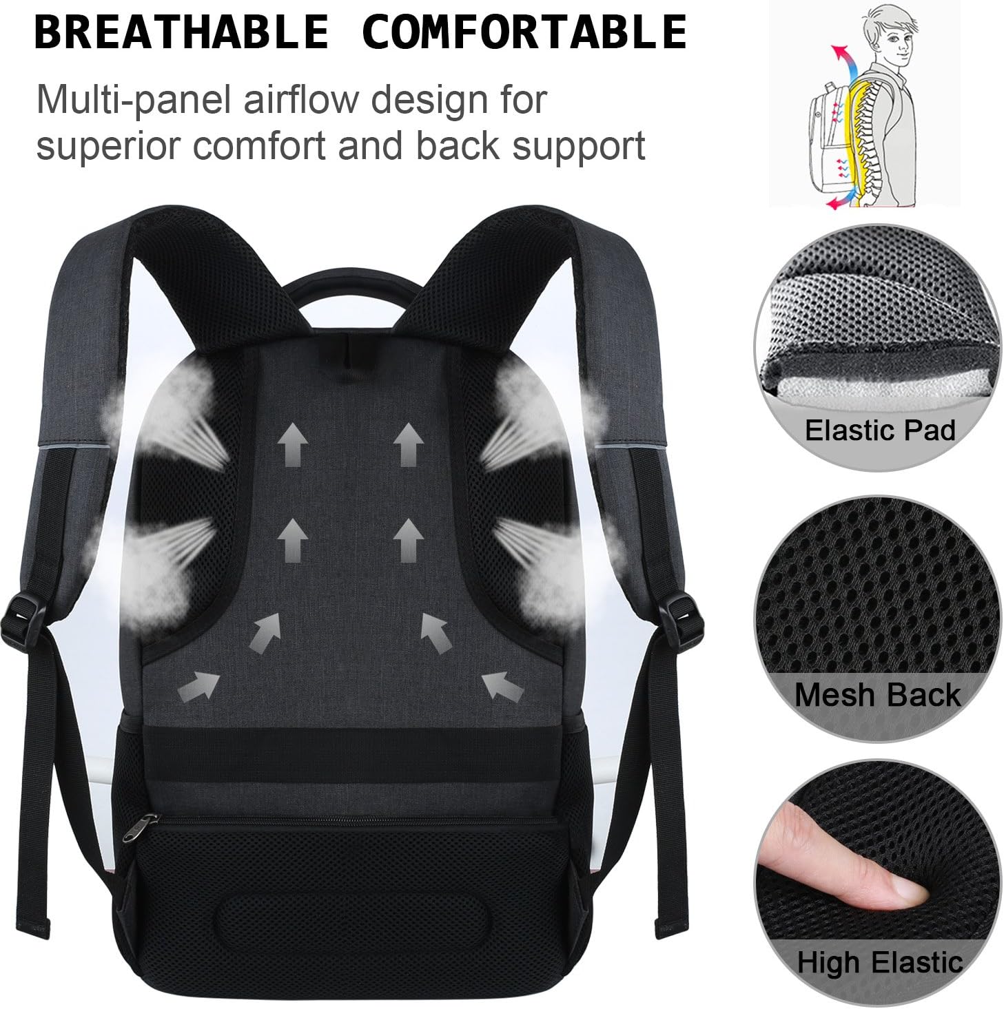 Volher Laptop Backpack,Business Travel Anti Theft Slim Durable Laptops Backpack,Water Resistant College Computer Bag for Women & Men Fits 15.6 Inch Laptop and Notebook - Black - Image 5