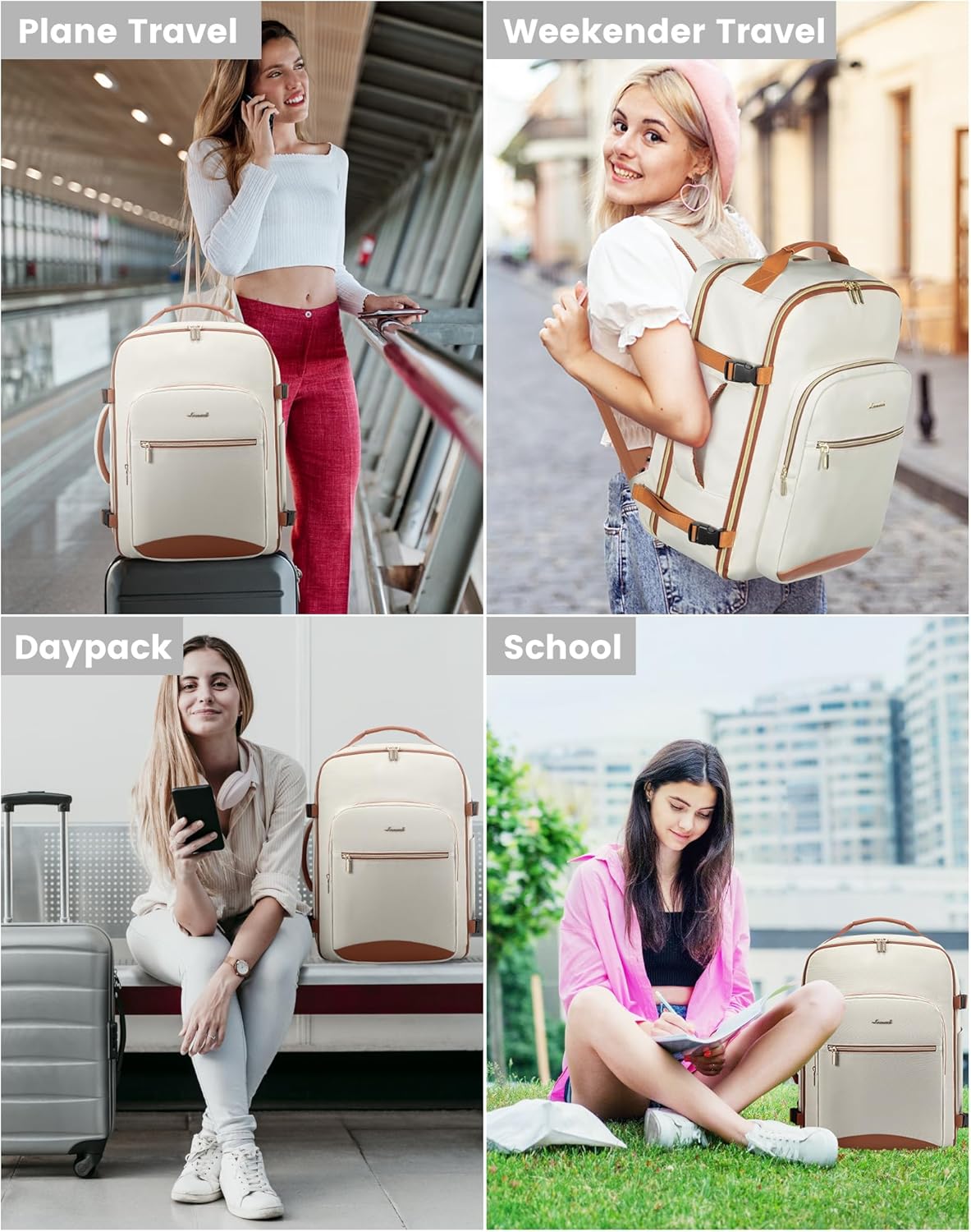 LOVEVOOK 40L Travel Backpack for Women Men,Waterproof Airline Approved Carry On Luggage Travel Essentials,TSA Carry On Backpack Personal Item Travel Bag Suitcase with 3 Packing Cubes,Weekender,Daypack - Image 7