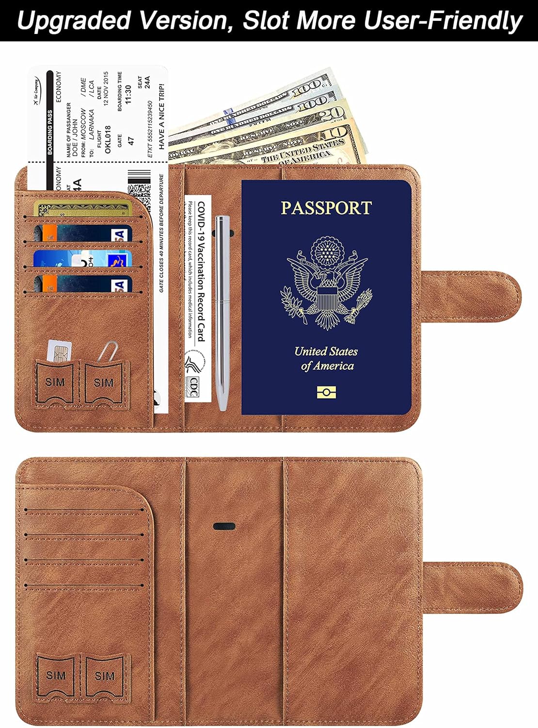 Airtag Passport Holder Cover Wallet Travel Essentials Leather Rfid Blocking Case Vacation Luggage Must Haves Travel Accessories for Men Women (117#Brown) - Image 2