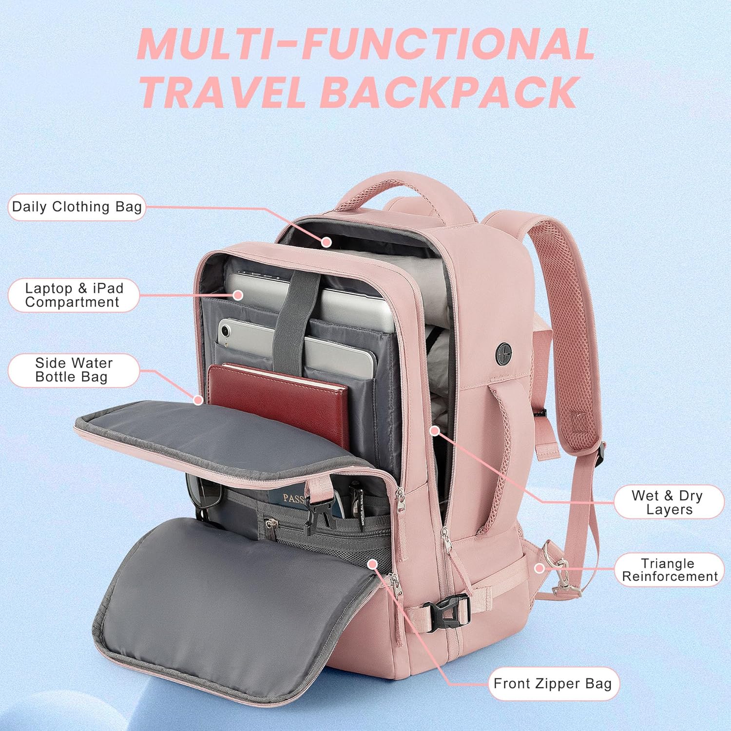 Sinaliy Travel Backpack for Women, Flight Approved Carry On Backpack with USB Charging Hole, Lightweight Travel Bag, Waterproof Causal Bookbag for College, Travel, Work - Image 5