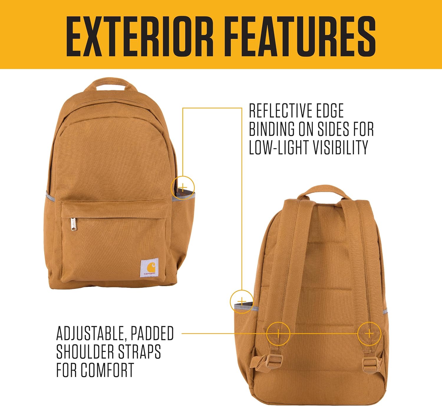 Carhartt 21L Classic Laptop Backpack, Water-Resistant Pack W/ 15" Laptop Sleeve and Organizational Compartments, Carhartt Brown - Image 2
