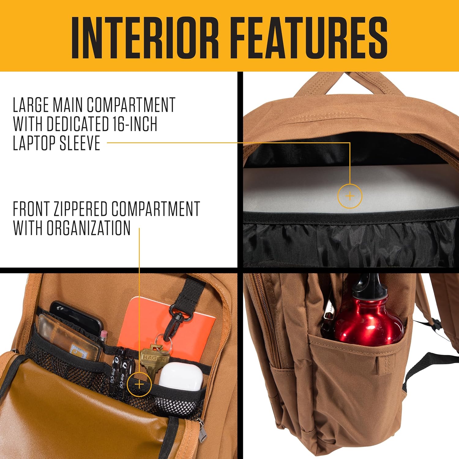 Carhartt 25L Classic Laptop Backpack, Durable Water-Resistant Pack W/ 16" Laptop Sleeve and Multiple Organizational Compartments, Black - Image 3