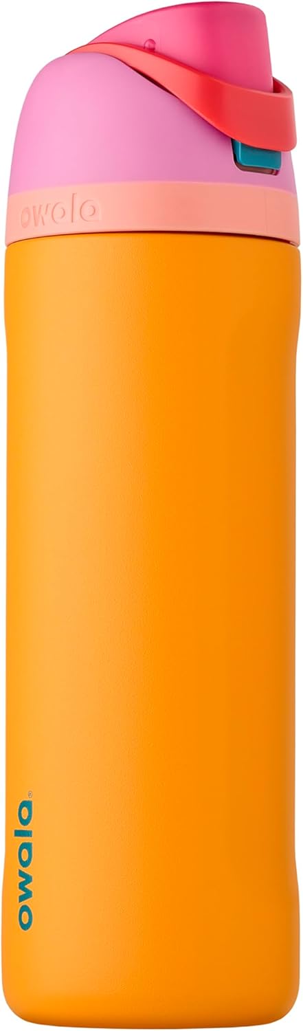 Owala FreeSip Insulated Stainless Steel Water Bottle with Straw for Sports and Travel, BPA-Free, 24-oz, Orchid/Orange (Tropical)