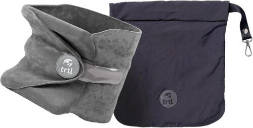 Trtl Pillow - Scientifically Proven, Super Soft Neck Support Travel Pillow for Airplanes - Lightweight and Machine Washable - Ergonomic Design for Traveling on Flights, Cars, and Trains - Grey
