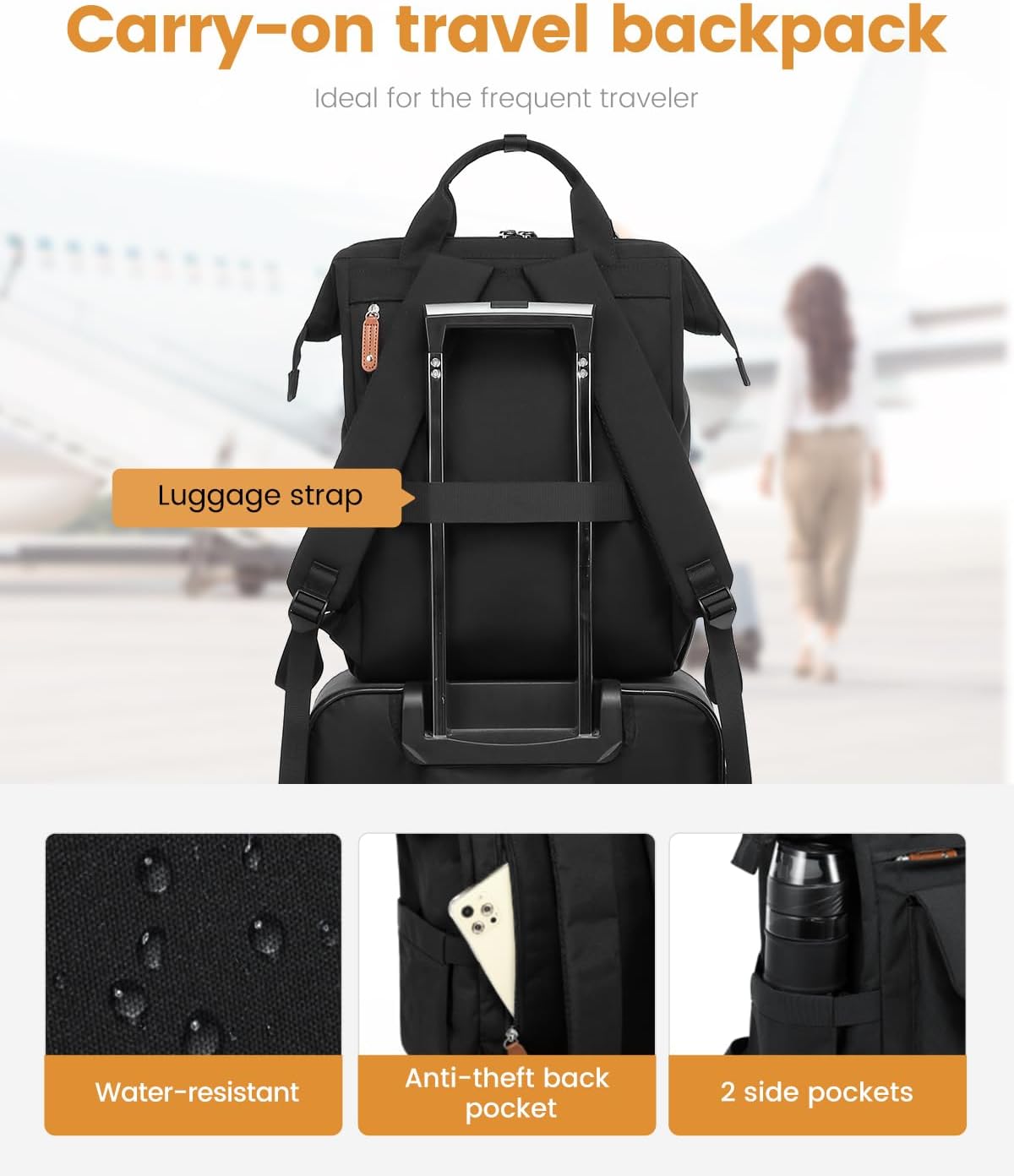 LOVEVOOK Laptop Backpack for Women, Teacher Nurse Work Laptop Bag, Waterproof Travel Backpack with Large Cup Holder, Business Computer Back Pack, Cute Bookbag College Backpack Purse, 15.6 Inch - Image 5