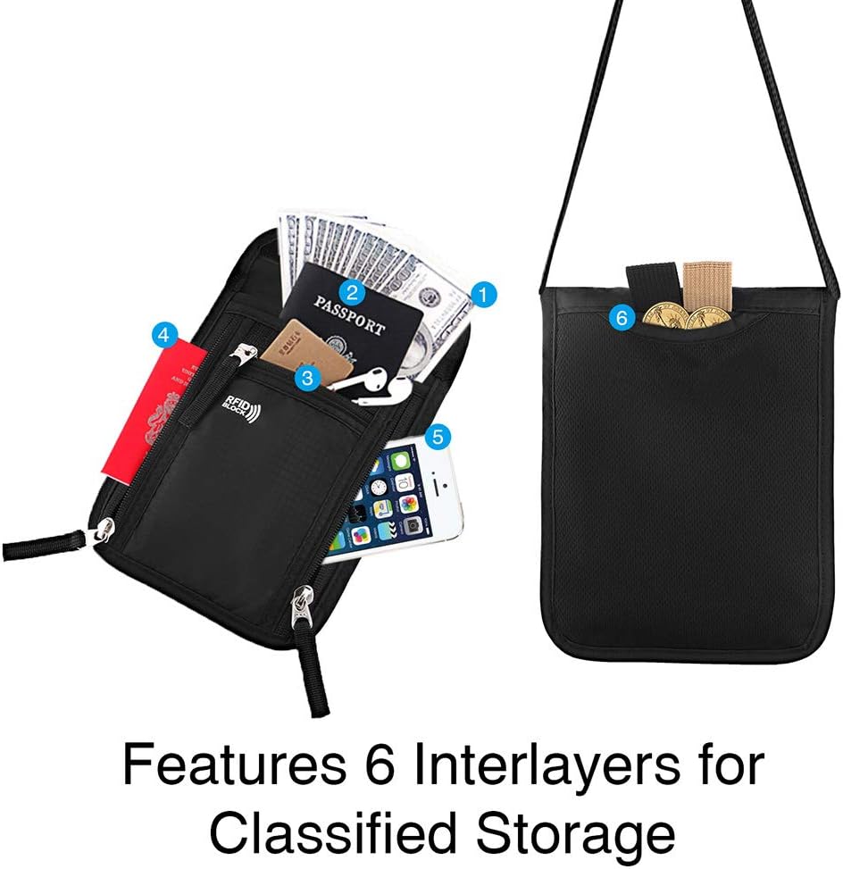 Travel Pouch Neck Wallet Family Passport Holder Organizer Case with RFID Blocking | RFID Blocking - Image 3