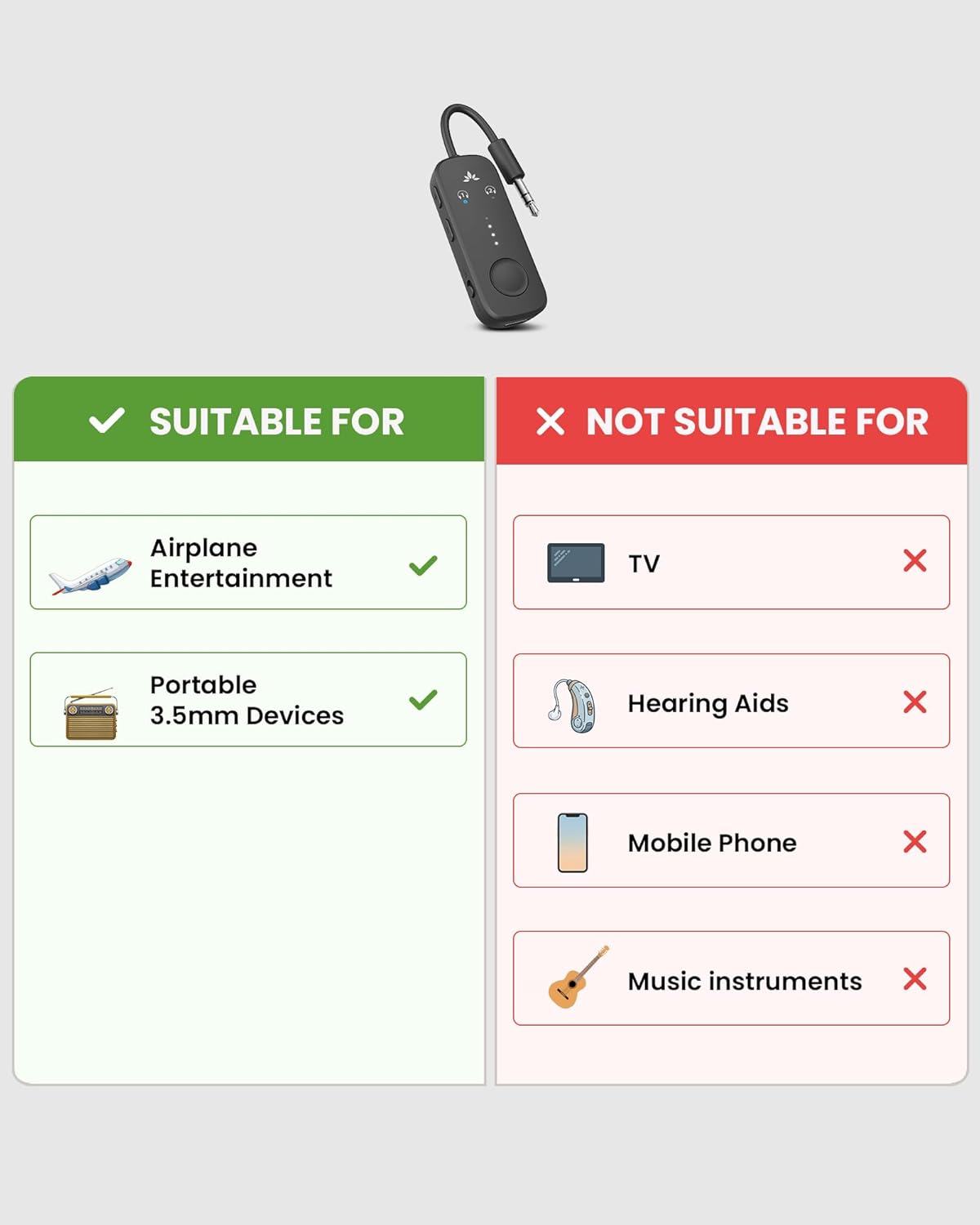 Avantree Relay - Premium Airplane Bluetooth Adapter with Advanced Qualcomm Chipset, 2 Headphones Support, 25hrs Play Time, aptX Adaptive & HD Audio Transmitter for Airpods, Bose & Travel Flight - Image 3