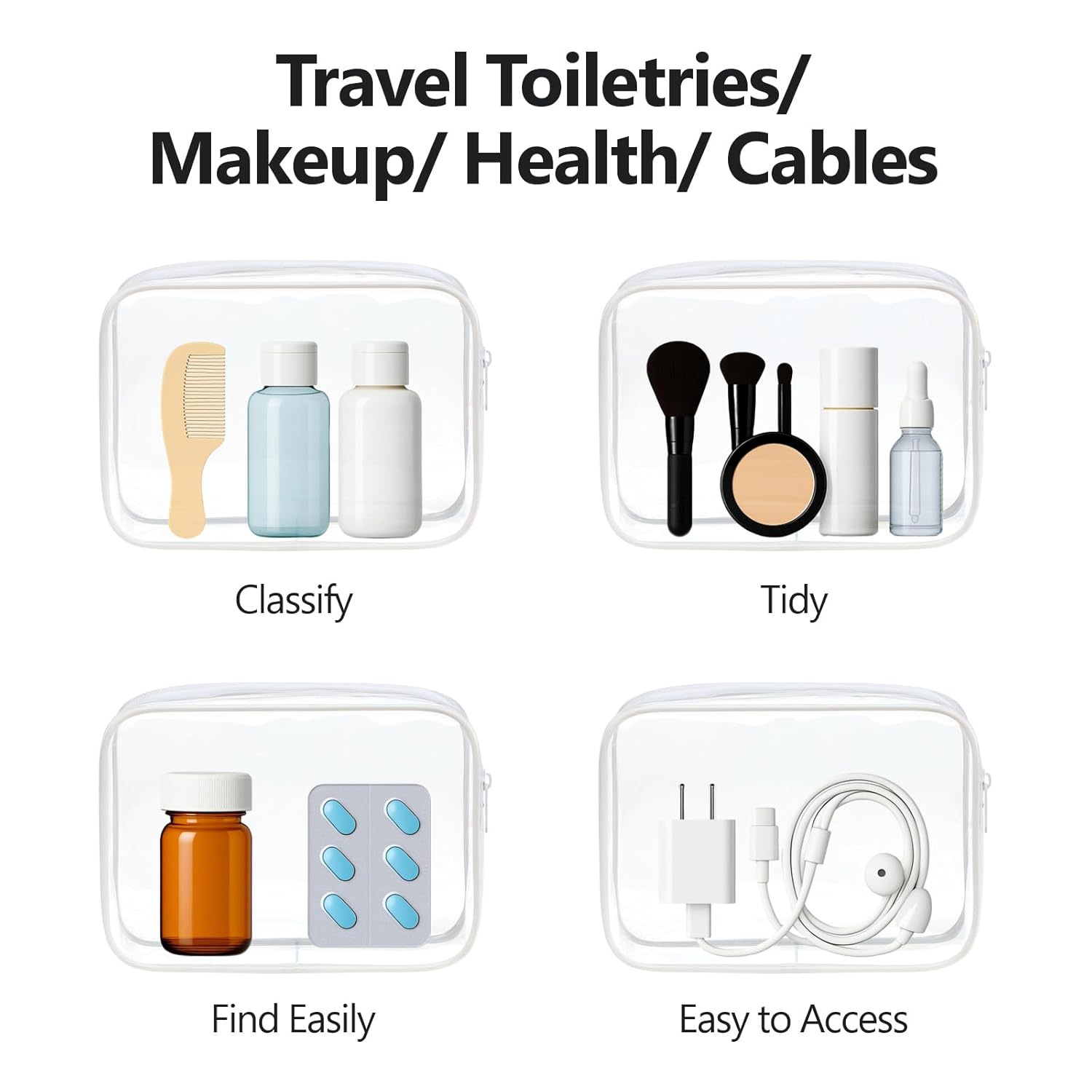 PACKISM TSA Approved Toiletry Bag - Clear Makeup Bag 3 Pack Medium, Metal Smooth Zipper Quart Size Bag for 3-1-1 Liquids, Travel Makeup Bag for Women Men, Airport Airline Compliant Bag, White - Image 5