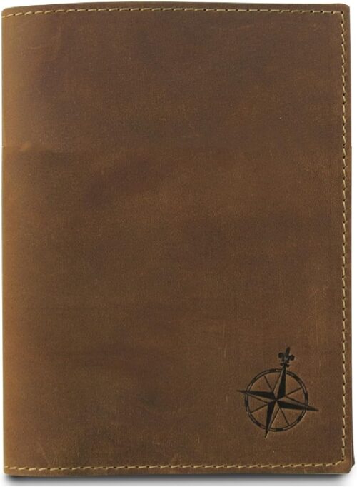 WANDERINGS Leather Travel Wallet with Passport Holder - 5.5" x 4" - Genuine Leather Case with RFID Blocking for Men and Women - Folding Wallet for Passports