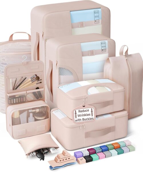 Veken 8 Set Packing Cubes for Cruise Ship Essentials,Beach Vacation Travel Accessories with Hanging Toiletry Bag,Suitcase Organizer for Luggage,Personalized Birthday & Retirement Gifts for Women Mom