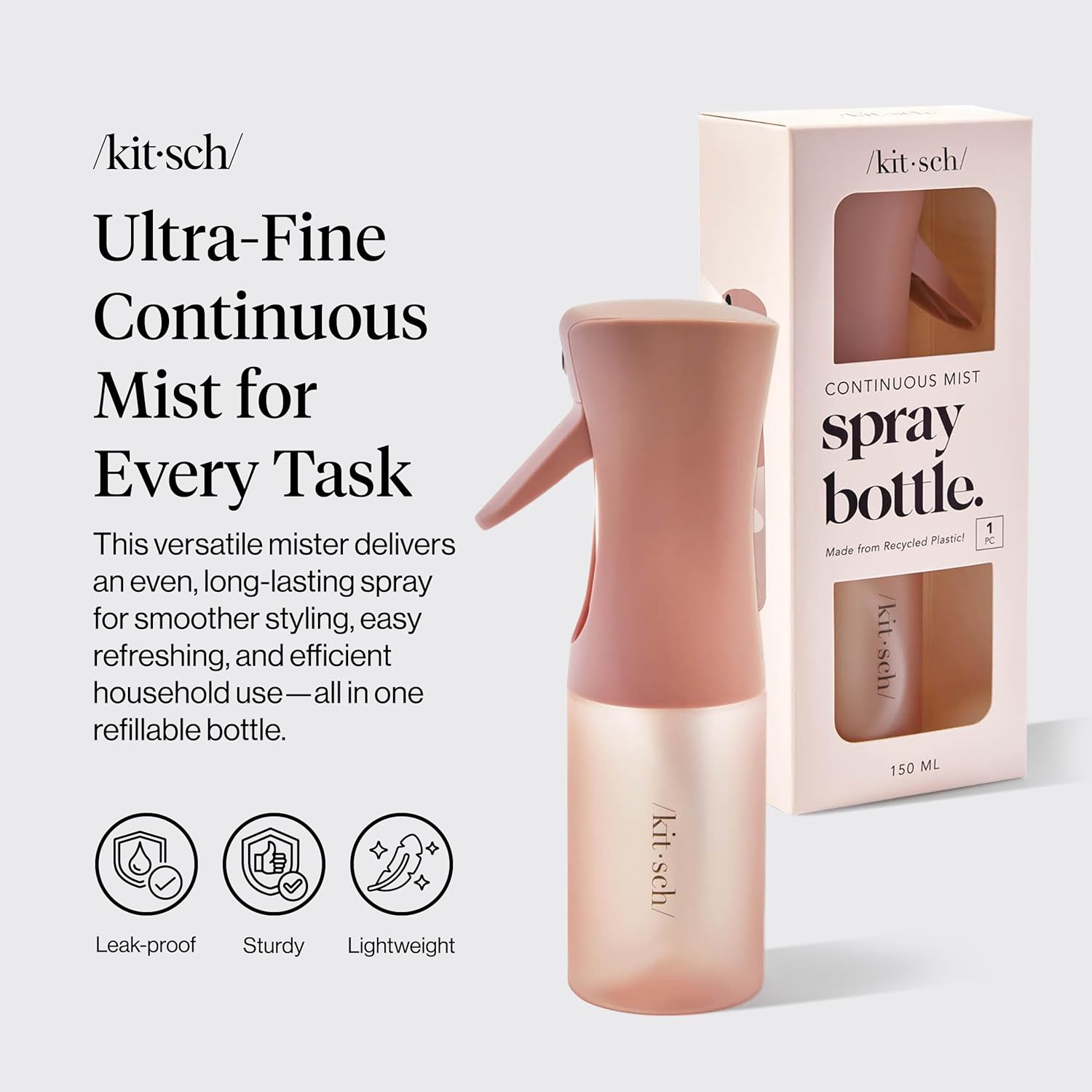 Kitsch Continuous Spray Bottle for Hair – Fine Mist Water Mister & Water Spray Bottle – Recycled Hair Spray Bottle – Spray Bottles for Cleaning, Styling, Plants & More – Terracotta, 150ml - Image 2