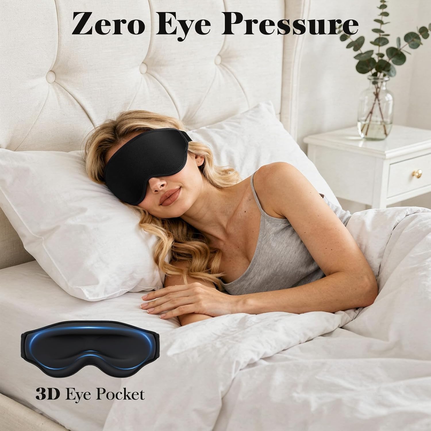 Fygrip 3D Eye Mask Sleep Mask for Men & Women, 100% Pressure-Free & Light Block-Out Eye Mask for Sleep with Easy Adjustable Strap, Night Eye Cover for Travel, Black - Image 3