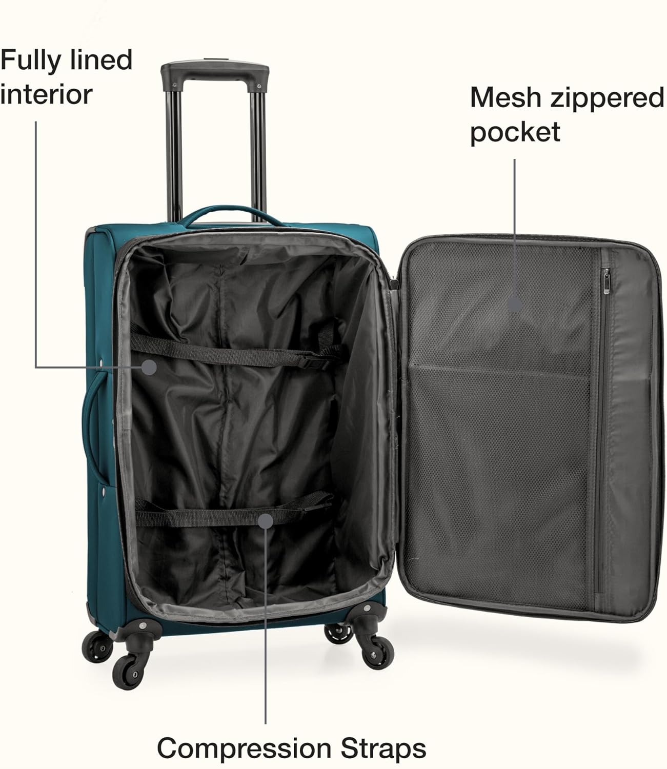 U.S. Traveler Anzio Softside Expandable Luggage with Spinner Wheels, Teal, 22-Inch Carry-on - Image 10