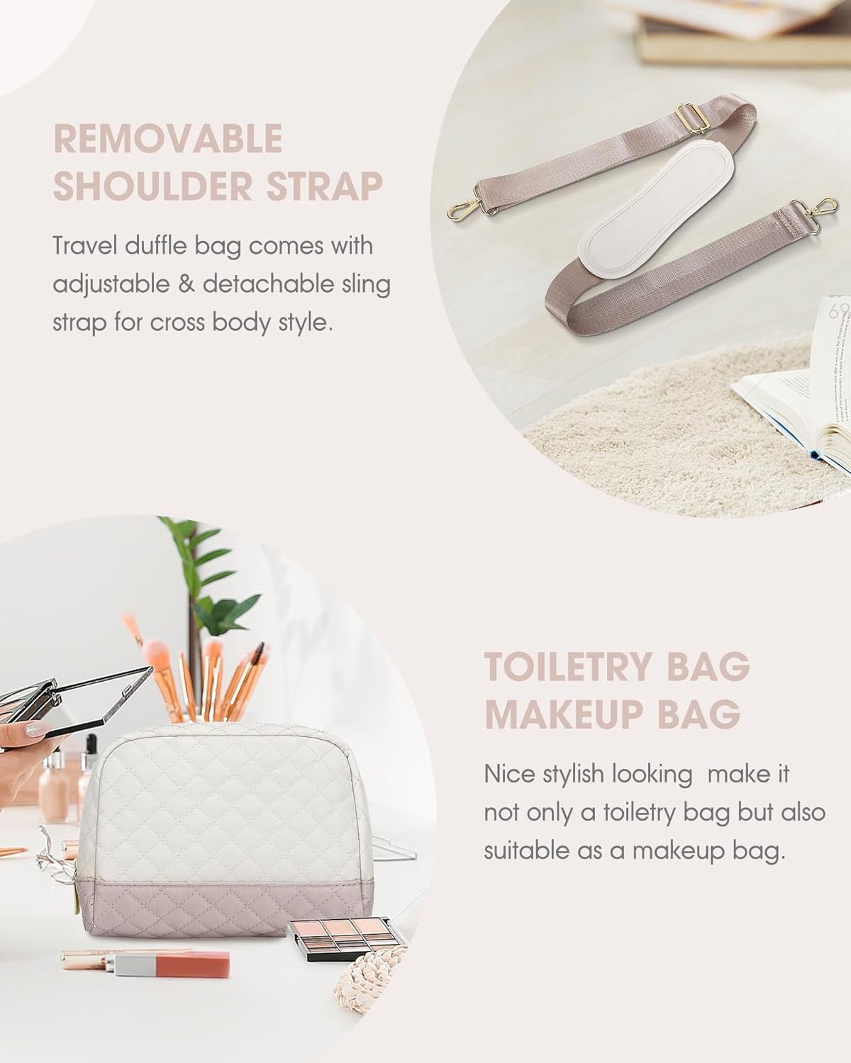 Travel Duffle Bag Weekender for Women: Travel Duffel Bag Carry-On Overnight Bag with Shoe Compartment & Wet Pocket Large Weekend Tote Bag with Gym Duffel Bag for Hospital Beige - Image 4