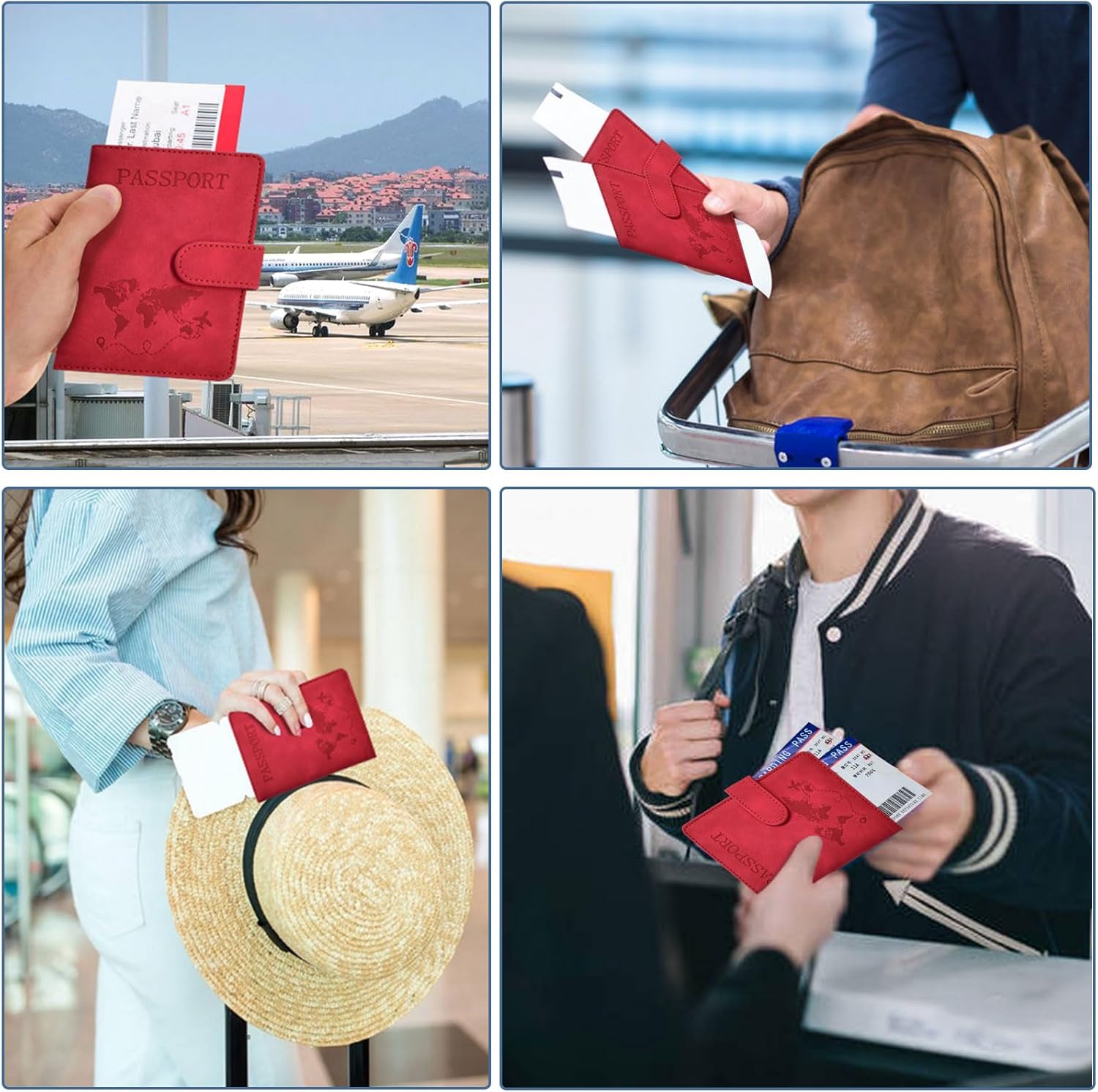 Passport Holder, Passport Cover with Credit Card Slot and Boarding Pass Slot Combo, Passport Wallet Case Book Travel Must Have, RFID Blocking Leather Travel Accessories, Red - Image 7