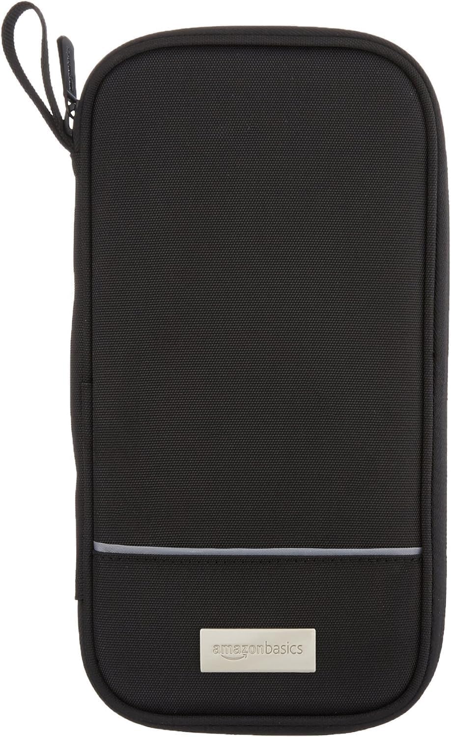 Amazon Basics RFID-blocking Passport Wallet, Passport Holder for Travel, Polyester/Nylon Material with Durable Zipper Closure, Zippered Pockets, Slots for Cards, 10"x5", Black, Solid