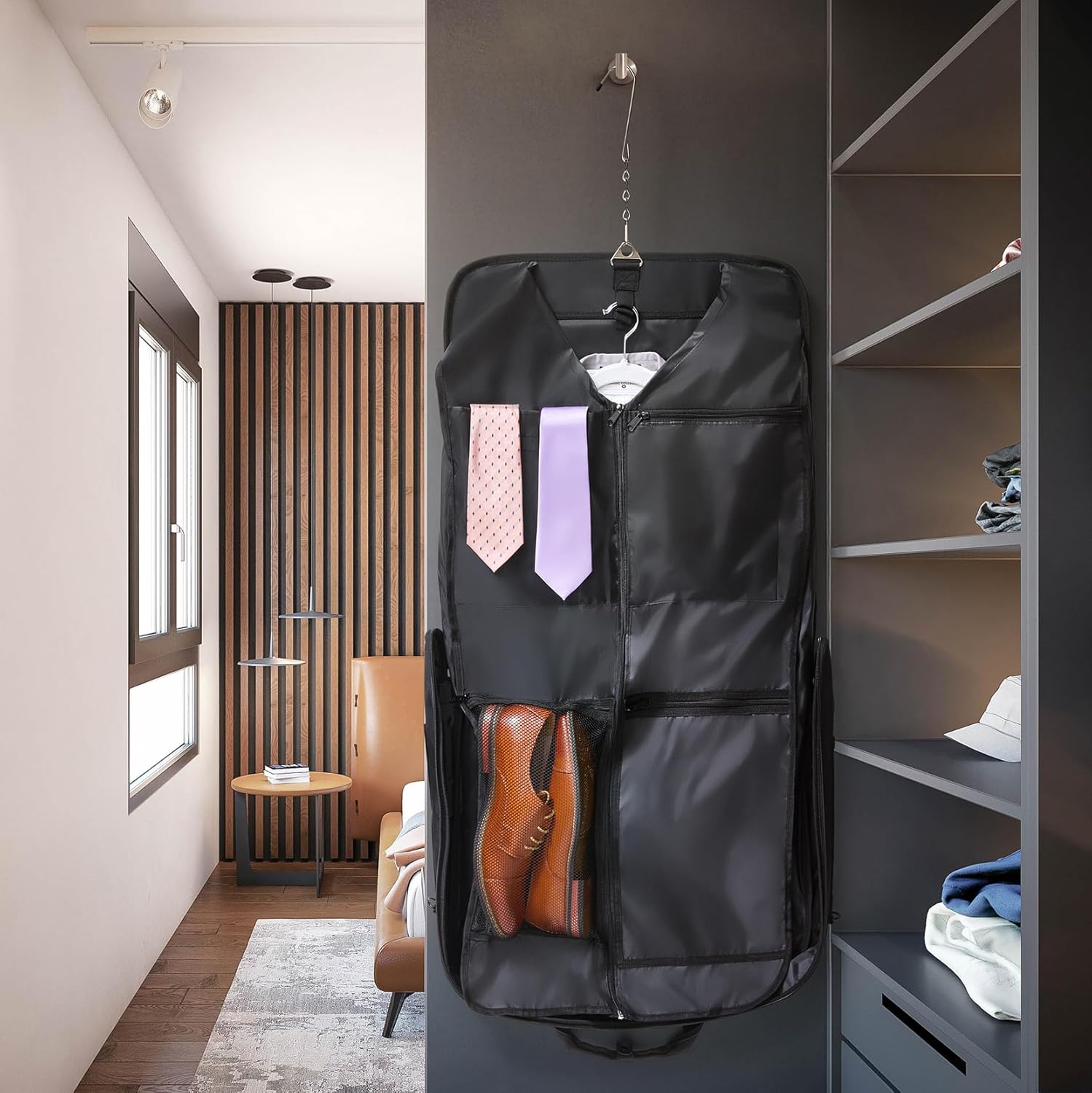 ZEGUR Premium Suit Garment Bag Carry On - Hangs 4 Suits - Travel & Business with Shoulder Strap and Laptop Compartment - Image 3