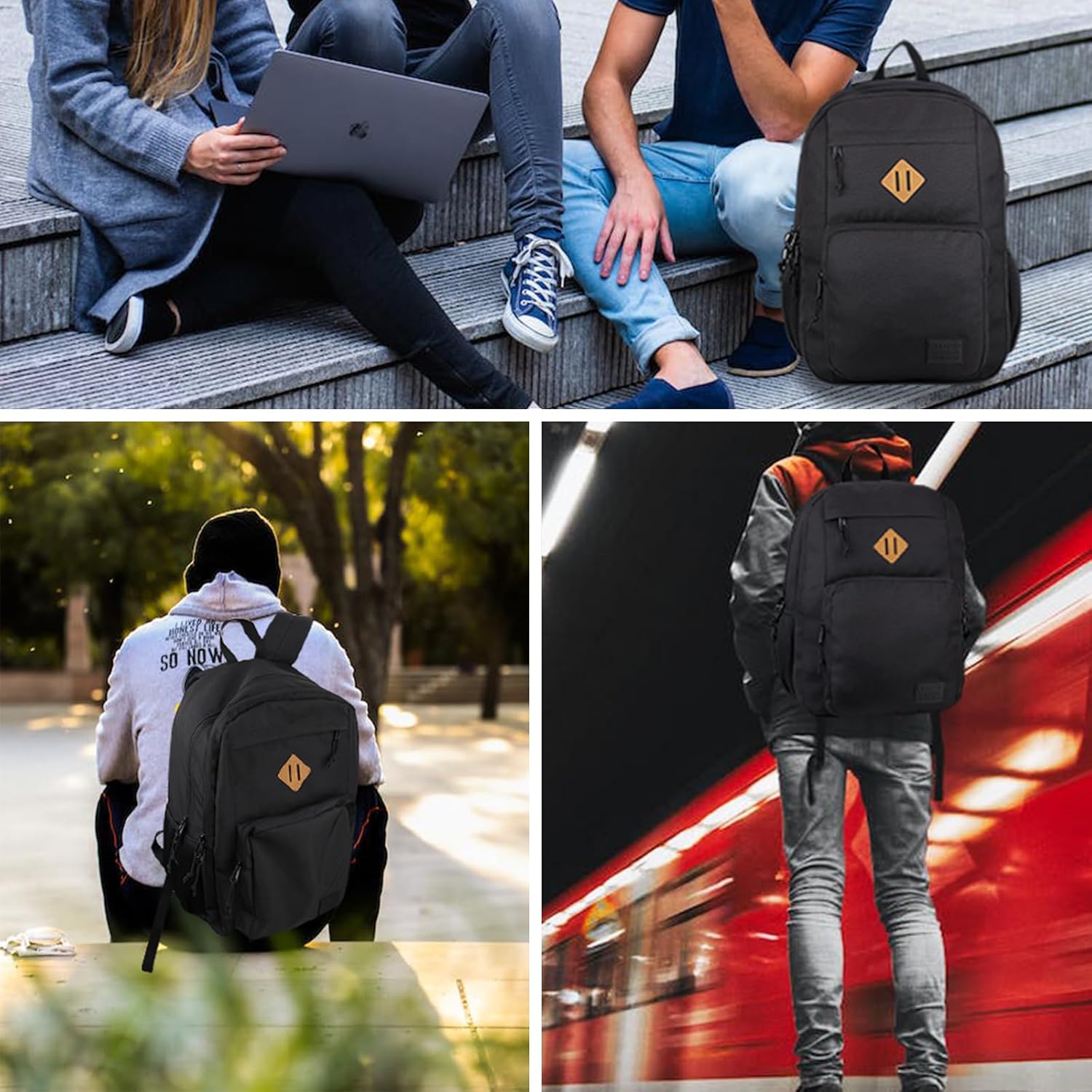 KEOFID Travel backpack for Men and Women, Anti Theft Laptop Backpack with USB Charging Port for Work, Large Bag for College, Carry-on Backpack with Luggage Strap, Water Resistent(Black) - Image 6