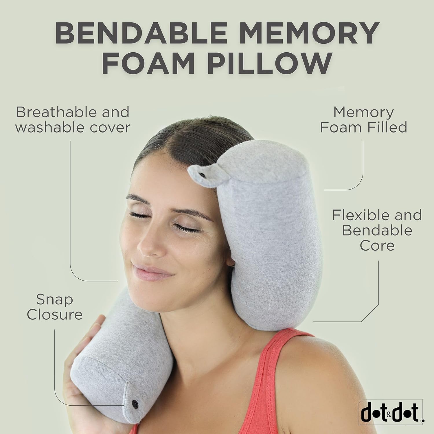 Dot&Dot Twist Memory Foam Travel Pillow, Bendable Neck Pillow for Airplane, Car and Home, Airplane Pillow for Neck Support, Chin, Lumbar and Leg, Adjustable Neck Roll Pillow - Image 3