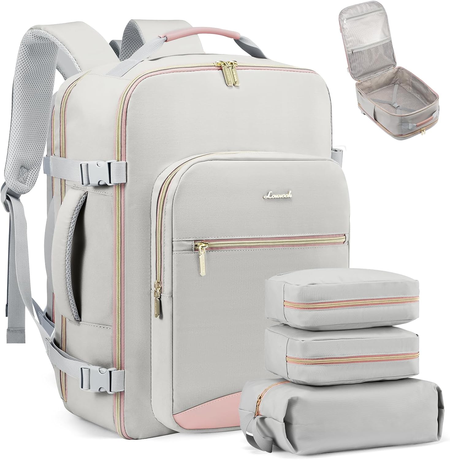LOVEVOOK 40L Travel Backpack Flight Approved Carry on Backpack,3 Packing Cubes,Waterproof Personal Item Travel Bag,TSA Carry on Luggage Suitcase Travel Essentials,Gifts for Women & Men,fits 17" Laptop - Image 11