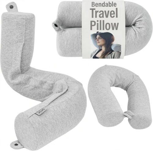 Dot&Dot Twist Memory Foam Travel Pillow, Bendable Neck Pillow for Airplane, Car and Home, Airplane Pillow for Neck Support, Chin, Lumbar and Leg, Adjustable Neck Roll Pillow