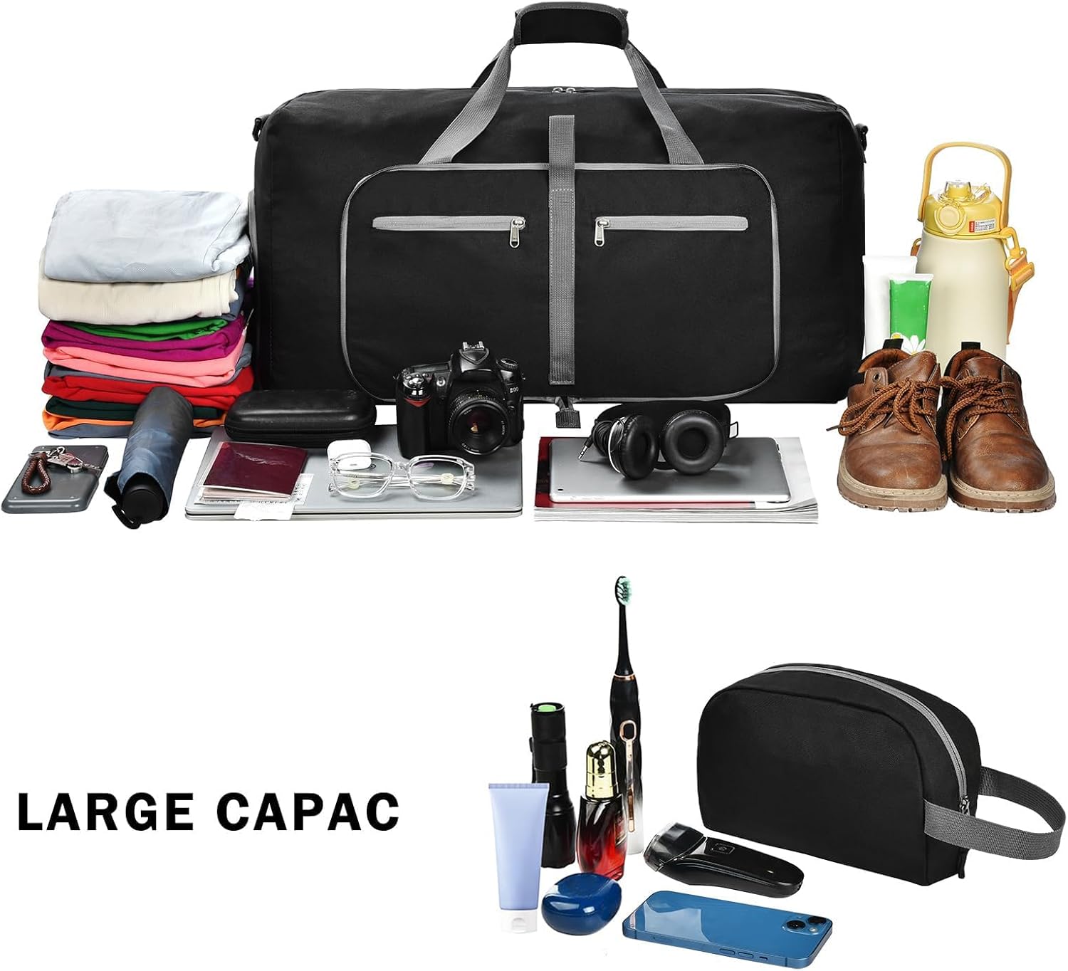 Felipe Varela Duffle Bag with Shoes Compartment and Adjustable Strap,Foldable Travel Duffel Bags for Men Women,Waterproof Duffel Bags - Image 4