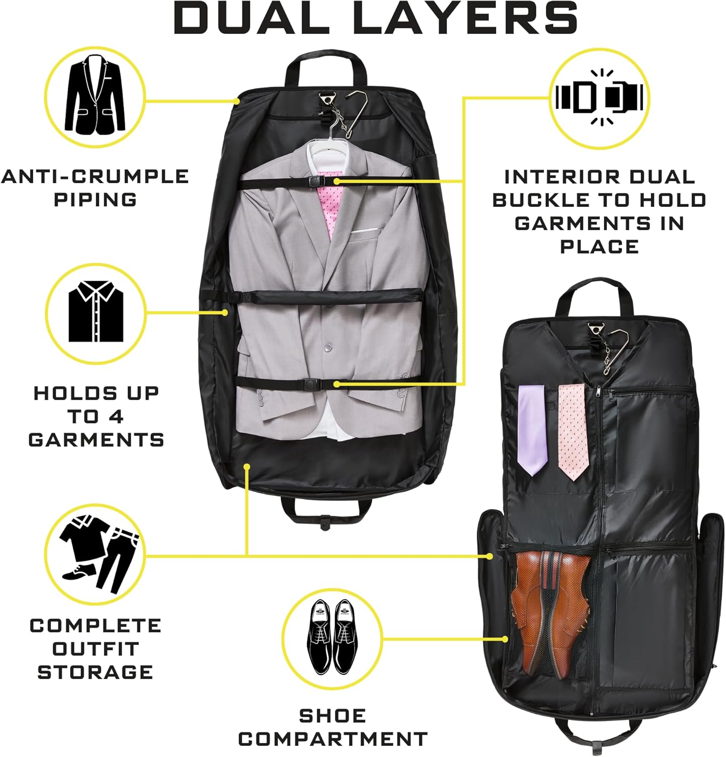 ZEGUR Premium Suit Garment Bag Carry On - Hangs 4 Suits - Travel & Business with Shoulder Strap and Laptop Compartment - Image 6