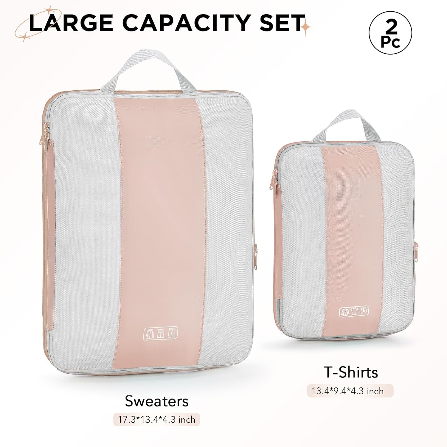 2 Set Compression Packing Cubes for Travel Essentials,Compressible Expandable Packing Cubes for Suitcase,OlarHike Luggage Garment Bags for Travel,Handy Helper for Organizing Clothes(Beige) - Image 2