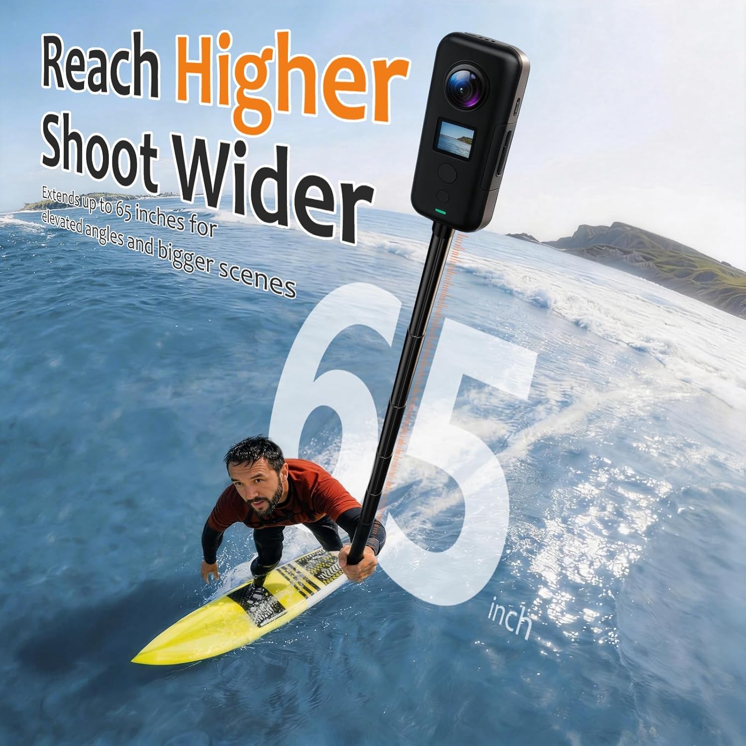UBeesize 65” Auto-Open Selfie Stick Tripod, Invisible Selfie Stick for Insta360 X5/X4/X3, GoPro & DJI Osmo Pocket 3, Stable Throwpod for Travel Vlogging - Image 3