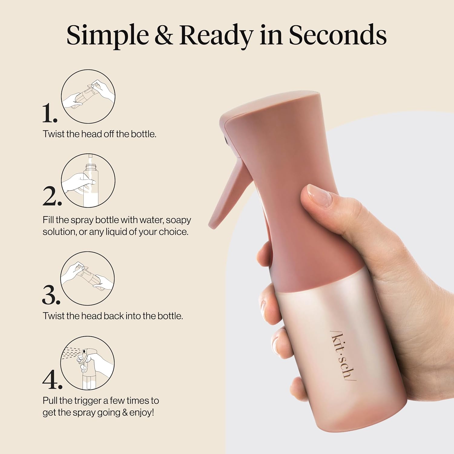 Kitsch Continuous Spray Bottle for Hair – Fine Mist Water Mister & Water Spray Bottle – Recycled Hair Spray Bottle – Spray Bottles for Cleaning, Styling, Plants & More – Terracotta, 150ml - Image 7