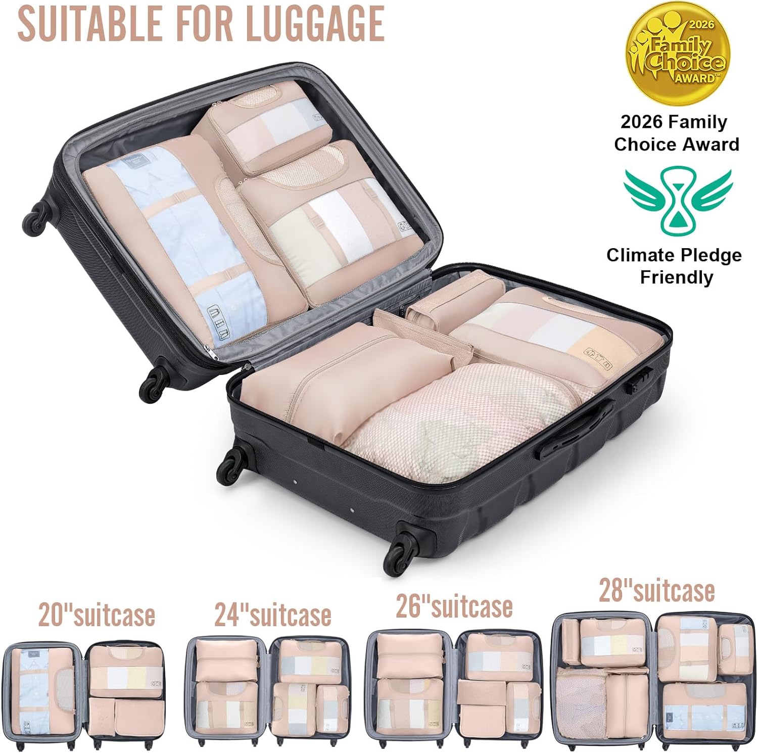 Veken 8 Set Packing Cubes for Cruise Ship Essentials,Beach Vacation Travel Accessories with Hanging Toiletry Bag,Suitcase Organizer for Luggage,Personalized Birthday & Retirement Gifts for Women Mom - Image 7