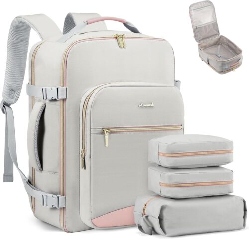 LOVEVOOK 40L Travel Backpack Flight Approved Carry on Backpack,3 Packing Cubes,Waterproof Personal Item Travel Bag,TSA Carry on Luggage Suitcase Travel Essentials,Gifts for Women & Men,fits 17" Laptop