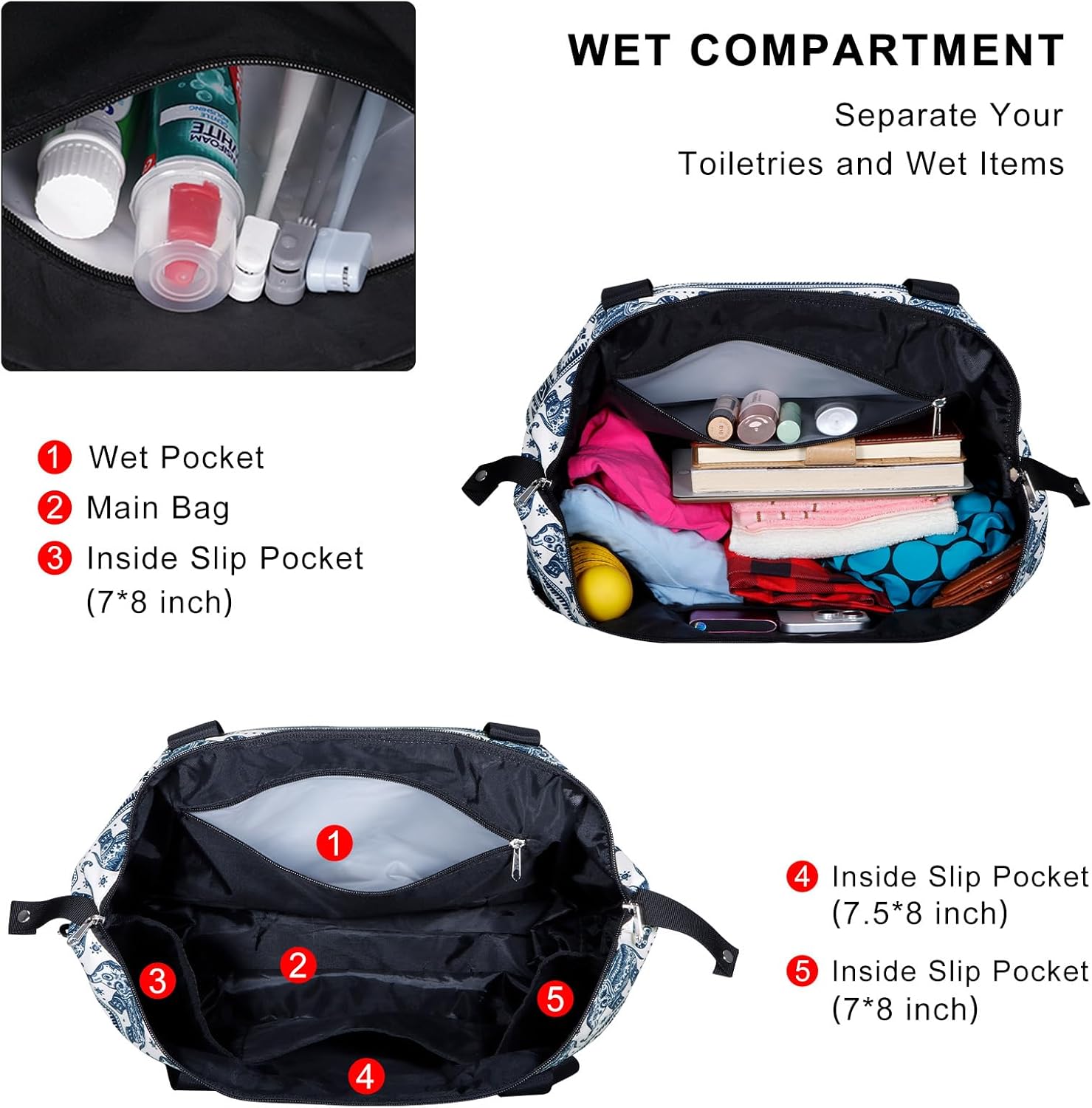 Expandable Duffel Bag for Women with Trolley Sleeve/Wet Pocket Weekender Travel Tote Large Carry On Overnight Luggage - Image 4