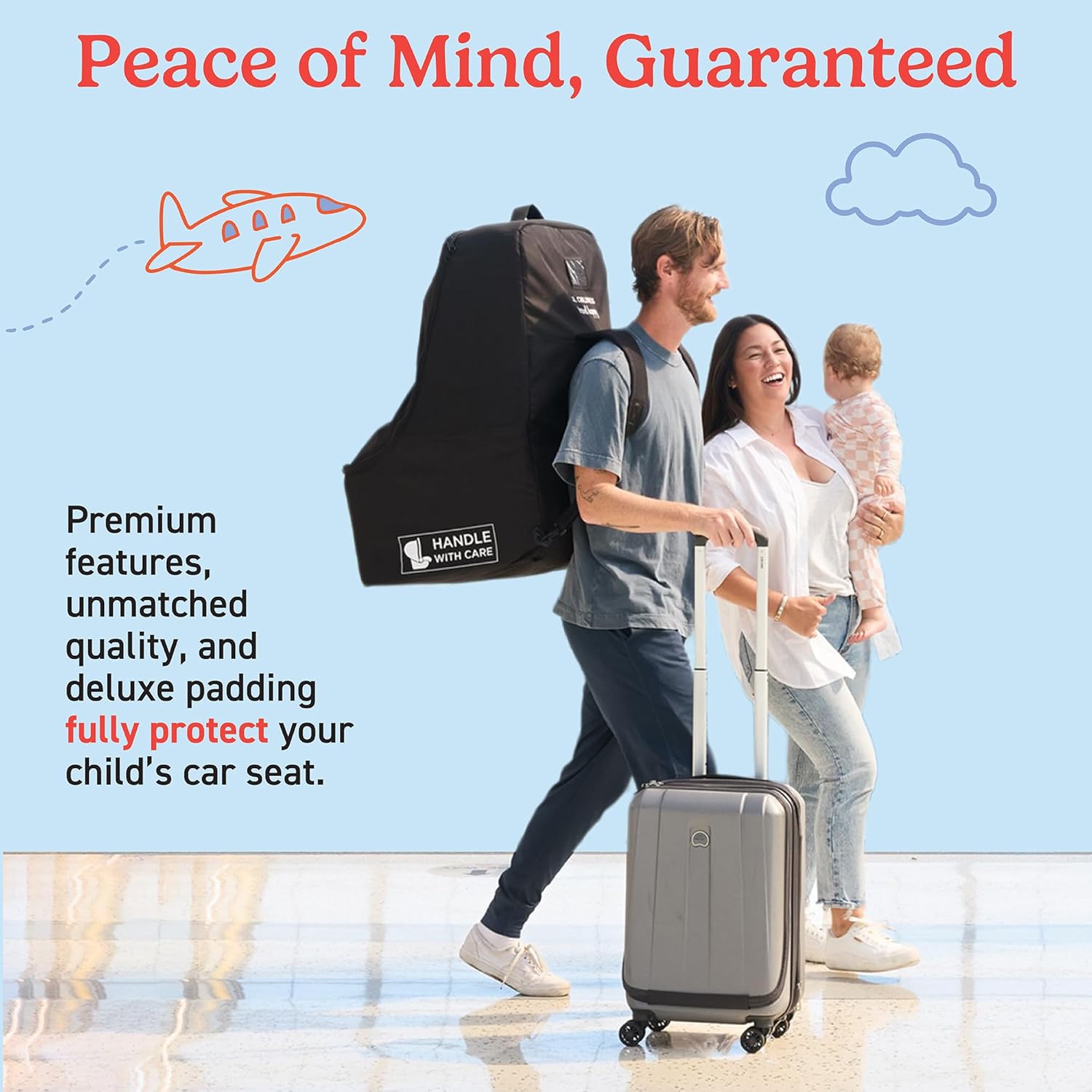 J.L. Childress Padded Backpack Car Seat Bag - Car Seat Travel Bag for Airplane, Fits Most Baby & Infant Carriers & Bootsters, Accessories for Gate or Baggage Check, AirTag Compatible - Deluxe, Black - Image 6