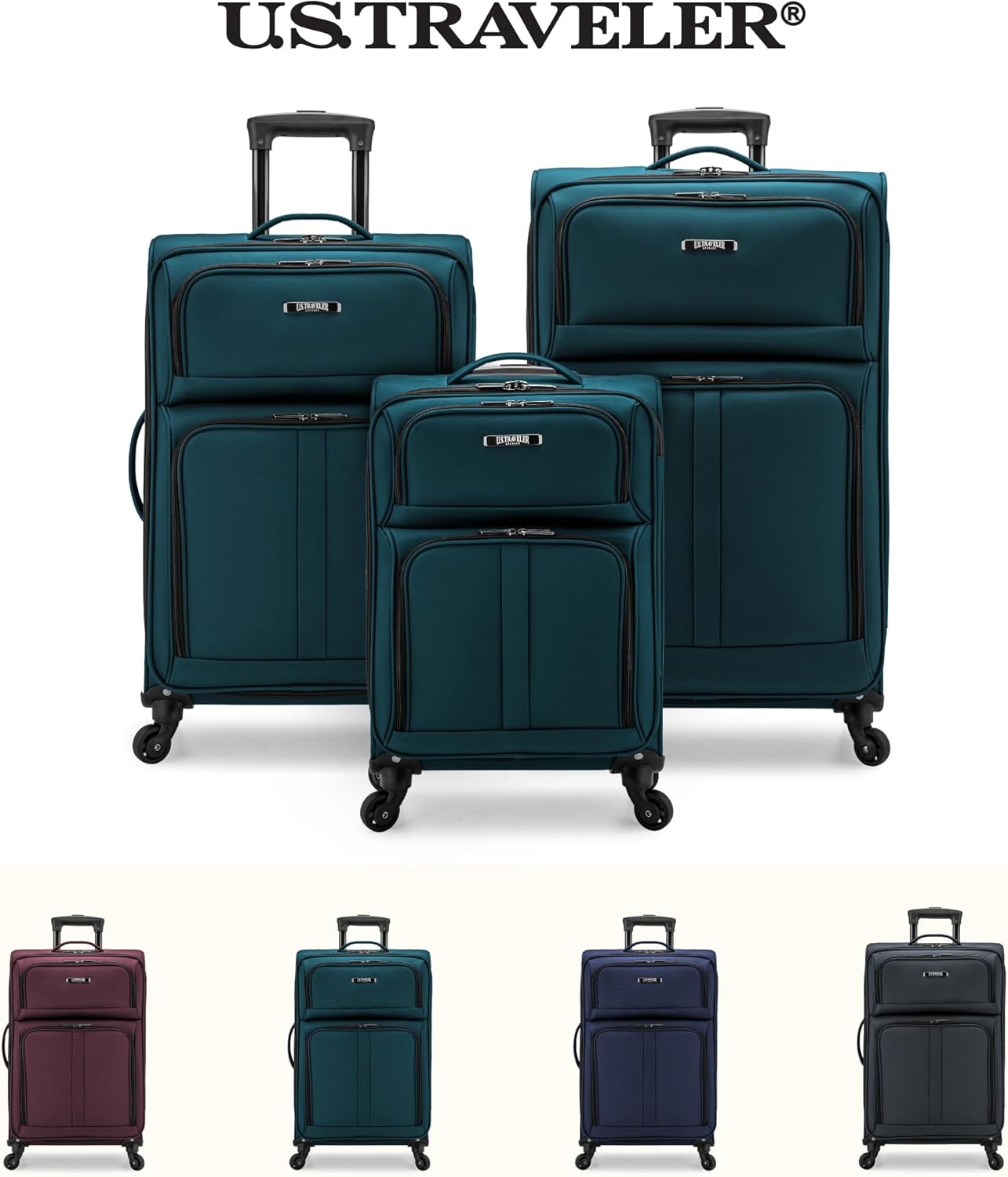 U.S. Traveler Anzio Softside Expandable Luggage with Spinner Wheels, Teal, 22-Inch Carry-on - Image 12