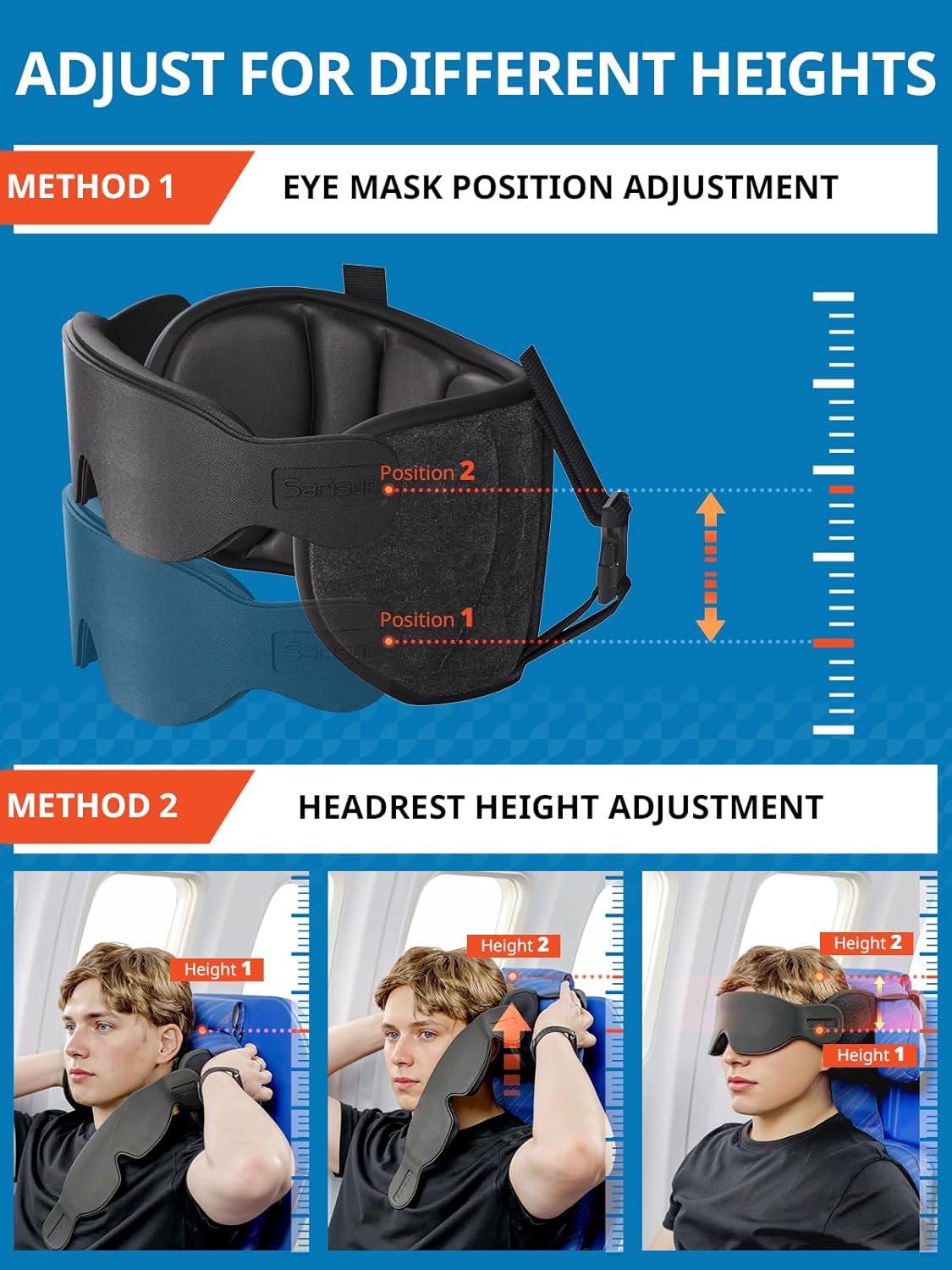 SARISUN Travel Pillows for Airplanes, Airplane Pillow for Long Flight, Airplane Head Strap with Eye Mask for Sleep, Travel Neck Pillow for Car Road Trip, 360° Support Headrest, Stop Bobblehead, Black - Image 7