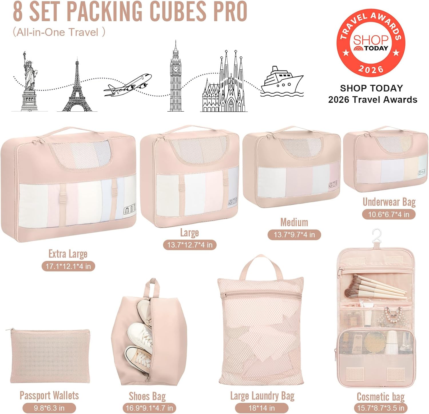 Veken 8 Set Packing Cubes for Cruise Ship Essentials,Beach Vacation Travel Accessories with Hanging Toiletry Bag,Suitcase Organizer for Luggage,Personalized Birthday & Retirement Gifts for Women Mom - Image 2