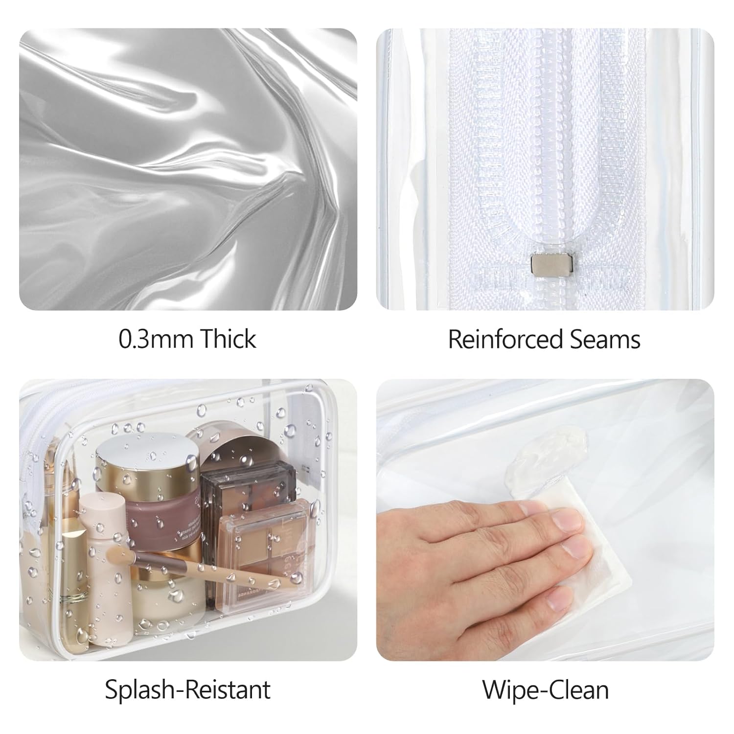 PACKISM TSA Approved Toiletry Bag - Clear Makeup Bag 3 Pack Medium, Metal Smooth Zipper Quart Size Bag for 3-1-1 Liquids, Travel Makeup Bag for Women Men, Airport Airline Compliant Bag, White - Image 8