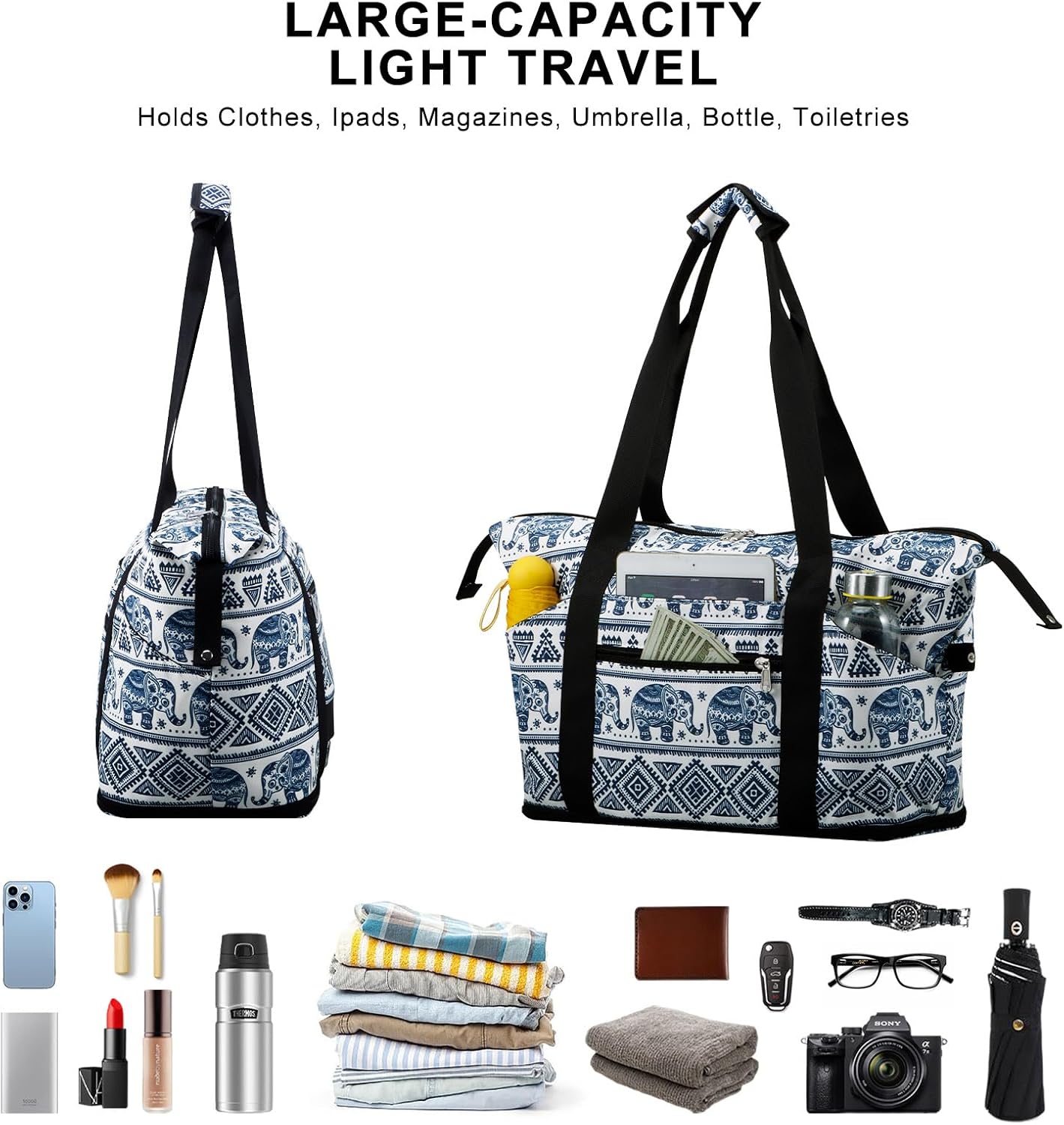 Expandable Duffel Bag for Women with Trolley Sleeve/Wet Pocket Weekender Travel Tote Large Carry On Overnight Luggage - Image 7