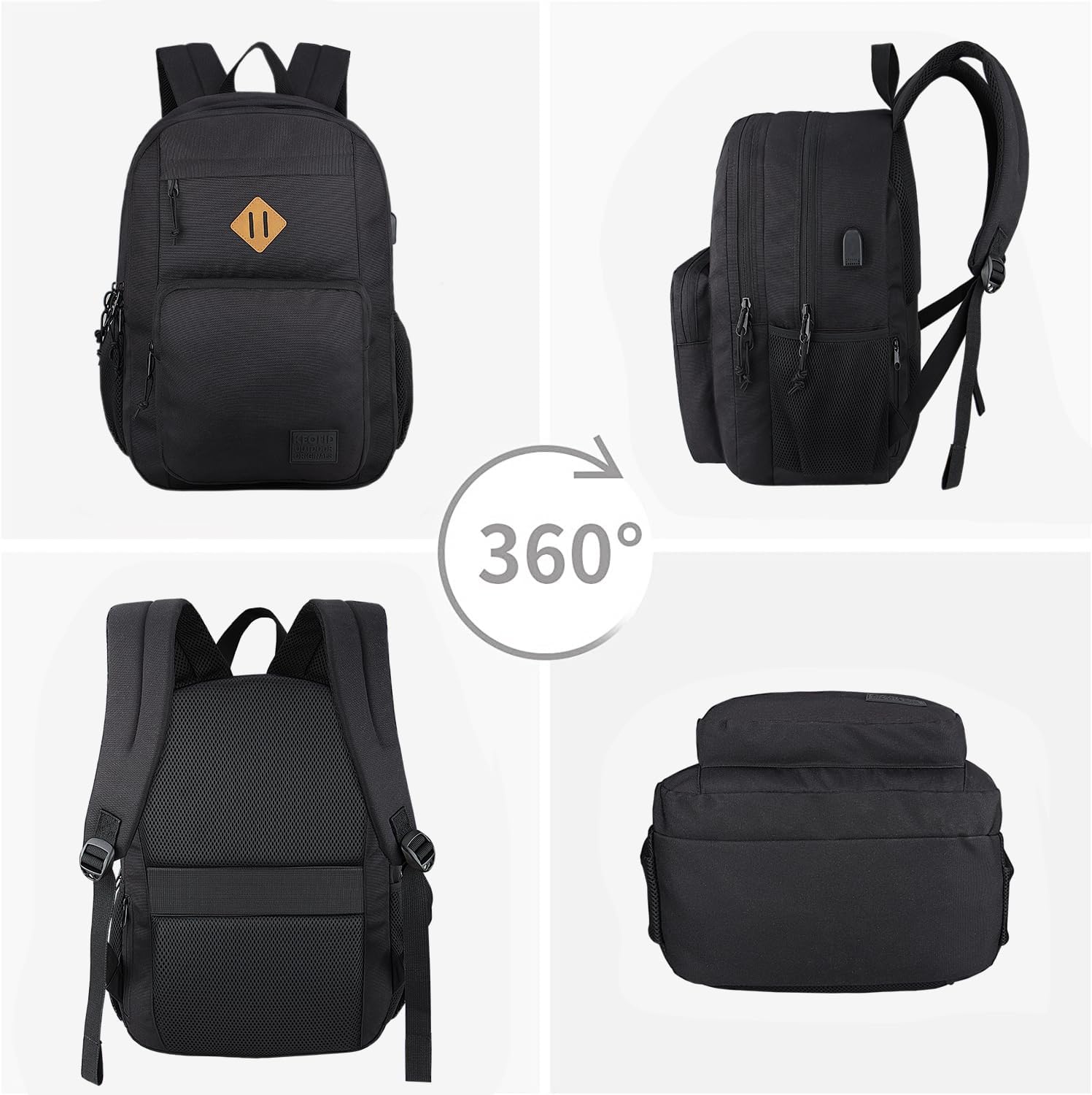 KEOFID Travel backpack for Men and Women, Anti Theft Laptop Backpack with USB Charging Port for Work, Large Bag for College, Carry-on Backpack with Luggage Strap, Water Resistent(Black) - Image 7