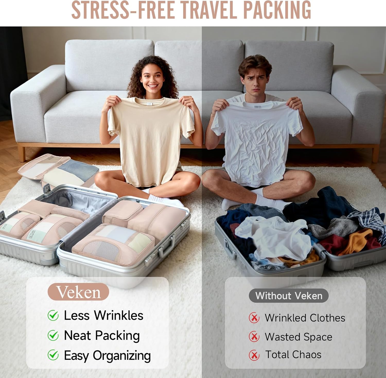 Veken 8 Set Packing Cubes for Cruise Ship Essentials,Beach Vacation Travel Accessories with Hanging Toiletry Bag,Suitcase Organizer for Luggage,Personalized Birthday & Retirement Gifts for Women Mom - Image 9