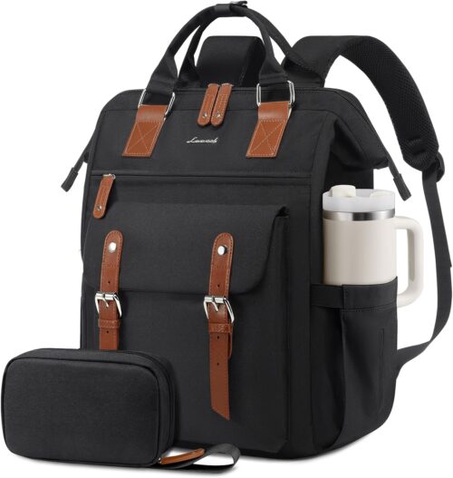 LOVEVOOK Laptop Backpack for Women, Teacher Nurse Work Laptop Bag, Waterproof Travel Backpack with Large Cup Holder, Business Computer Back Pack, Cute Bookbag College Backpack Purse, 15.6 Inch