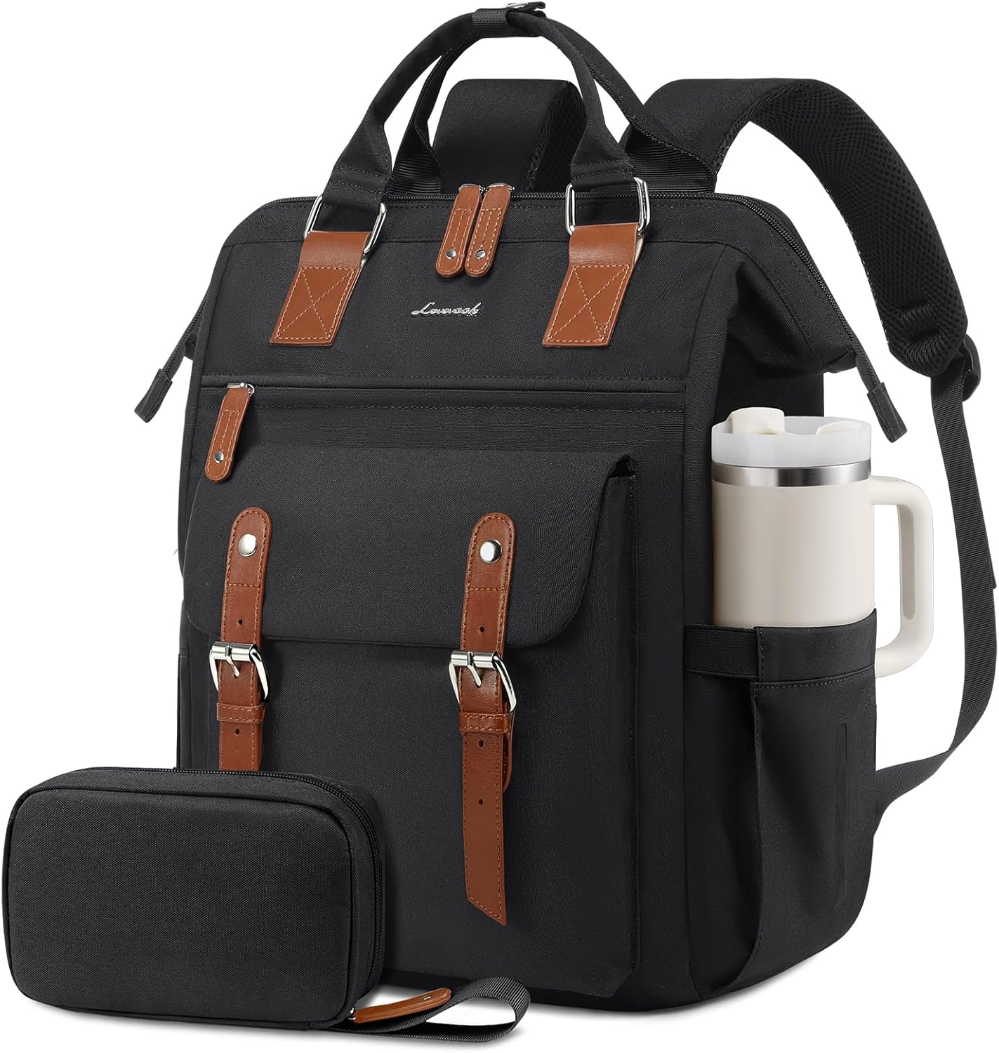 LOVEVOOK Laptop Backpack for Women, Teacher Nurse Work Laptop Bag, Waterproof Travel Backpack with Large Cup Holder, Business Computer Back Pack, Cute Bookbag College Backpack Purse, 15.6 Inch